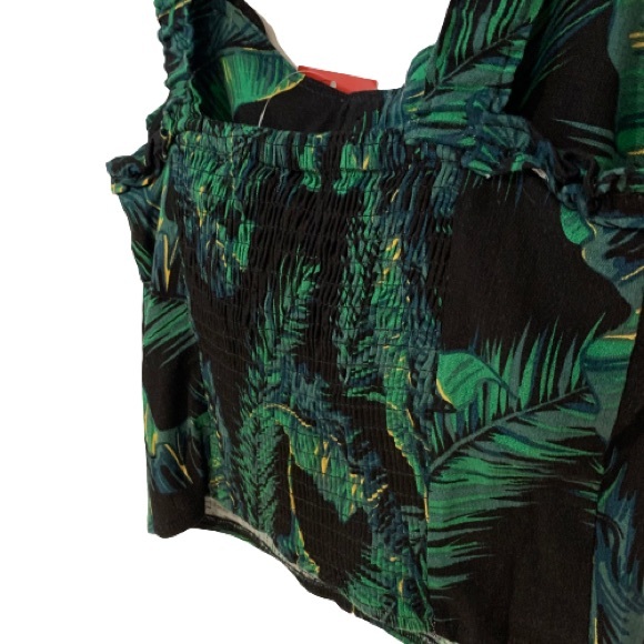 Guess Black and Green Palm Tree Tropical SL Tawny Crop Top - Picture 5 of 6